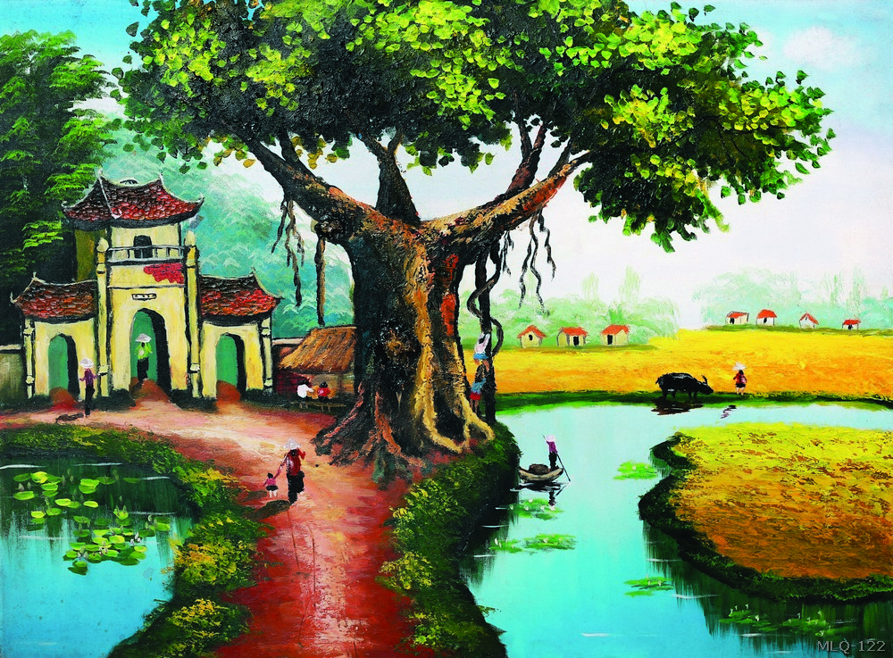 Phong cảnh làng quê - sơn dầu MLQ-122